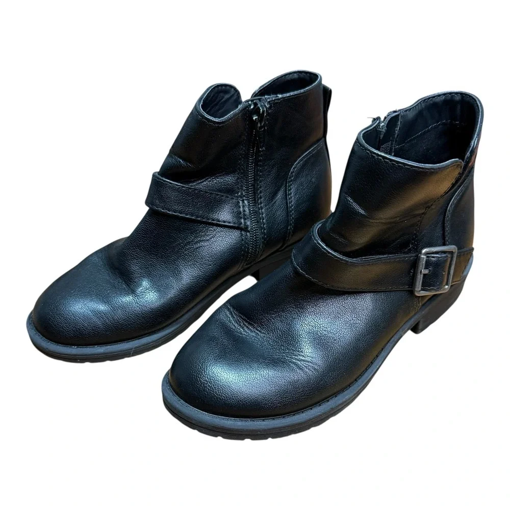 Art Class Moto Ankle‎ Boots Kids Size 2 Black Good Buckle Side Zip Booties